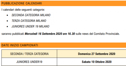 Calendari e inizio stagione 2020/'21